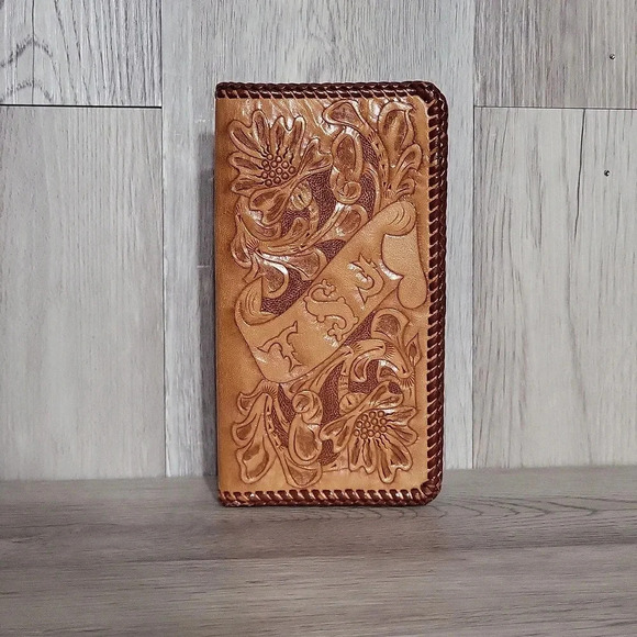 Tooled Vintage‎ Leather Floral Money Fold - Picture 1 of 5